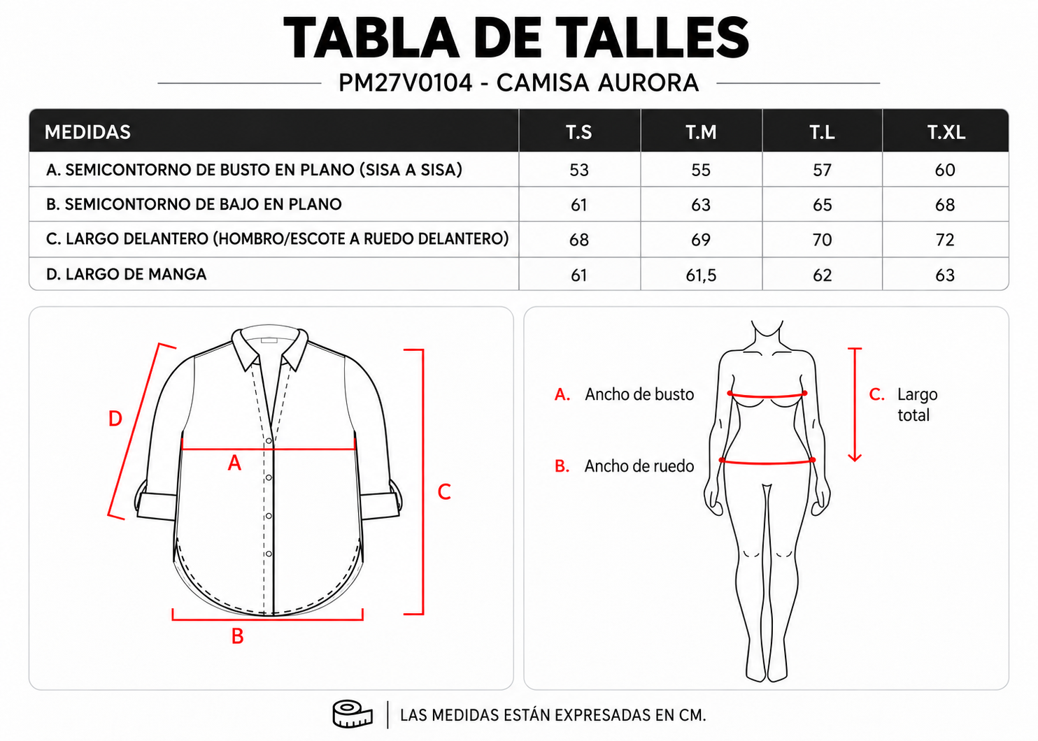 Tabla de talles Camisa Aurora ParteMia
